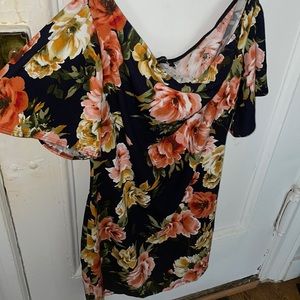 Beautiful Navy Floral Off The Shoulder Dress